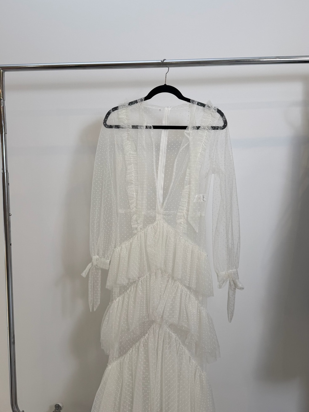 White Swiss Dot Ruffle Maxi Dress